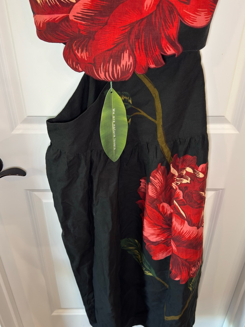 Farm Rio Rosalia Linen Blend Black Floral Strapless Midi Dress - Picture 8 of 12